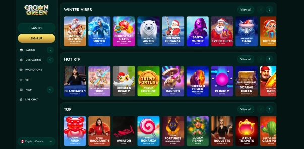 Crowngreen extensive collection of online slots and table games